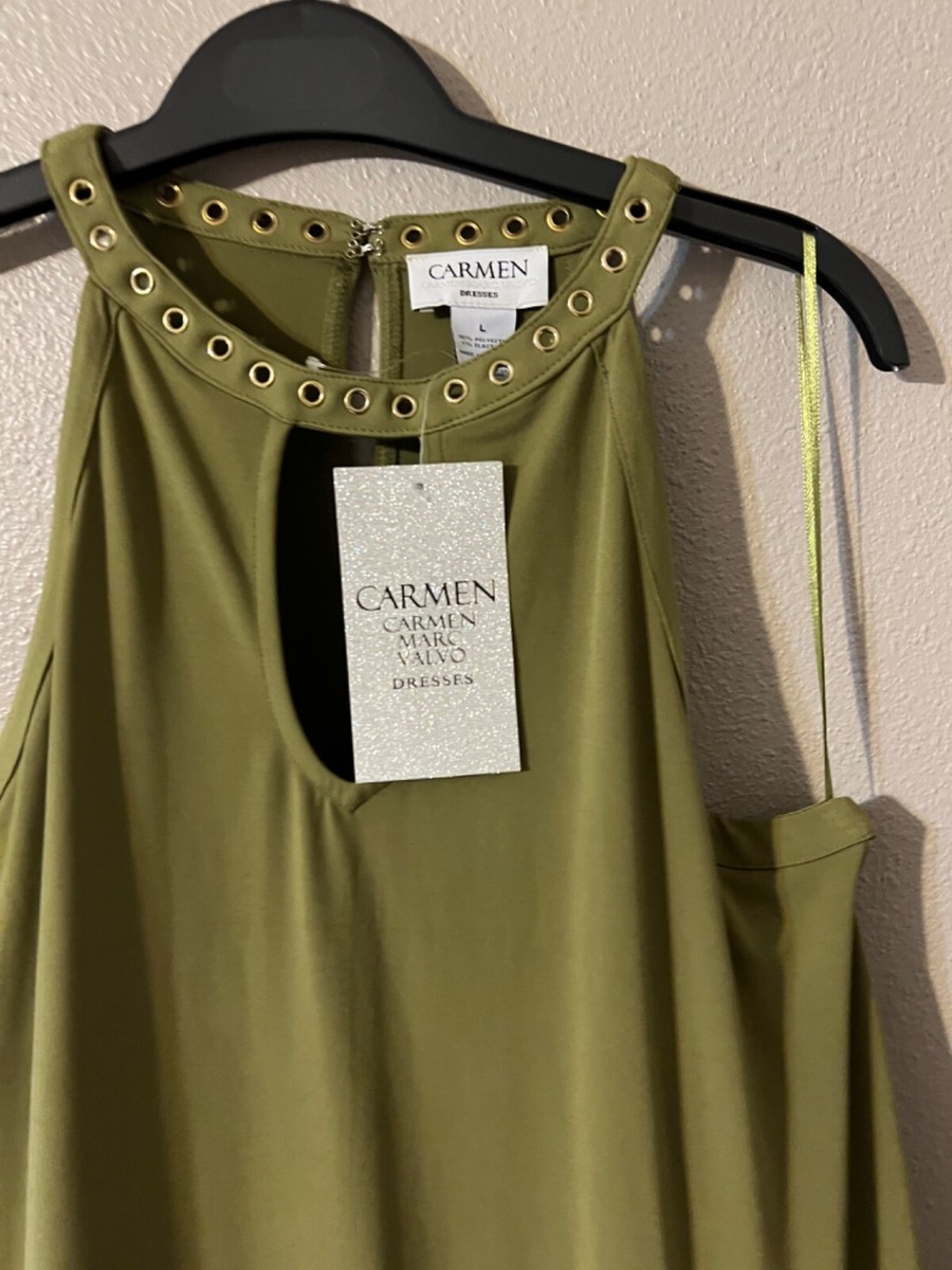 Carmen Marc Valvo Dress Large 10 12 14 Green Stud Stretch NWT $98 Washable  NEW | eBay