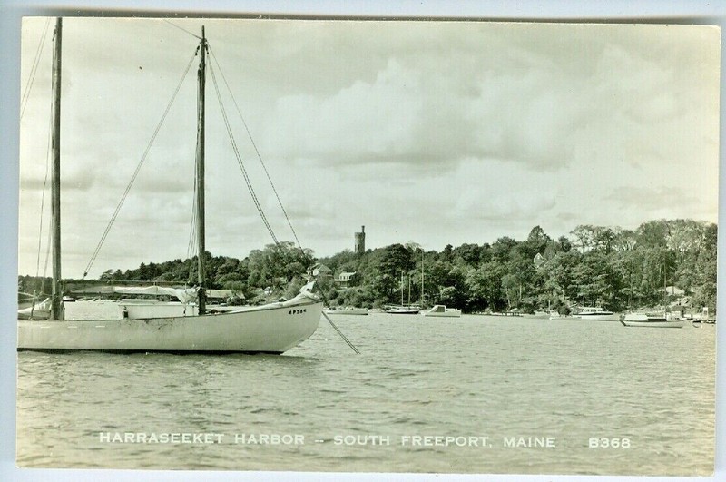 South Freeport ME Schooner at Anchor, Harraseeket Harbor RPPC