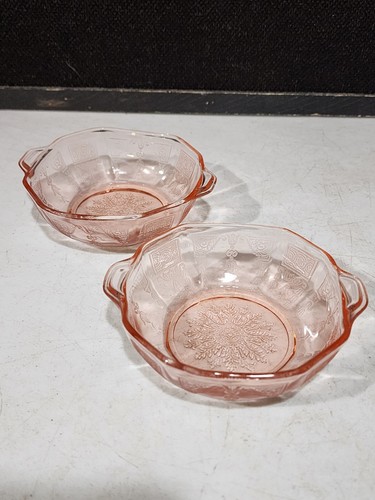 SET OF 2- Anchor Hocking PRINCESS PINK Glass 5" BERRY BOWLS