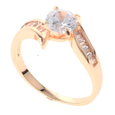Gold Tone Gold Plated Ring With Clear Rhinestone & Cubic Zirconia XPE2602-G6