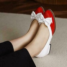 Scarpe donna moda dolce fiocco colore abbinato Mary Jane decolte tacco medio taglia