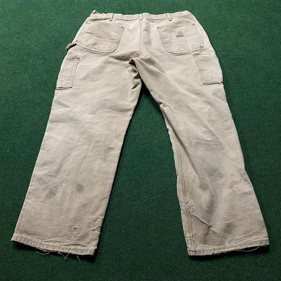 Vintage Carhartt Double Knee Pants Mens 38 Brown Faded Distress Jeans FITS 34x29 - Image 3 of 4
