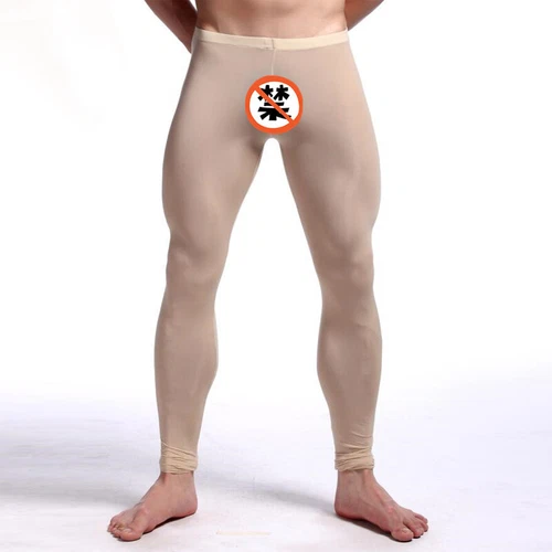 Men Sexy Ice Silk Leggings Sheer See-through Slim Tight Long Johns Trousers - Picture 15 of 33