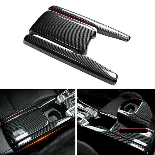 Fit Honda Civic 2016-2021 Interior Central Armrest Box Panel Carbon Fiber Black