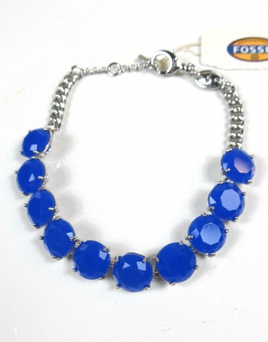 Pulsera $58 Marca FOSSIL Drama Piedra Vidrio Azul Tono Plata Nueva con Etiquetas - Imagen 3 de 6