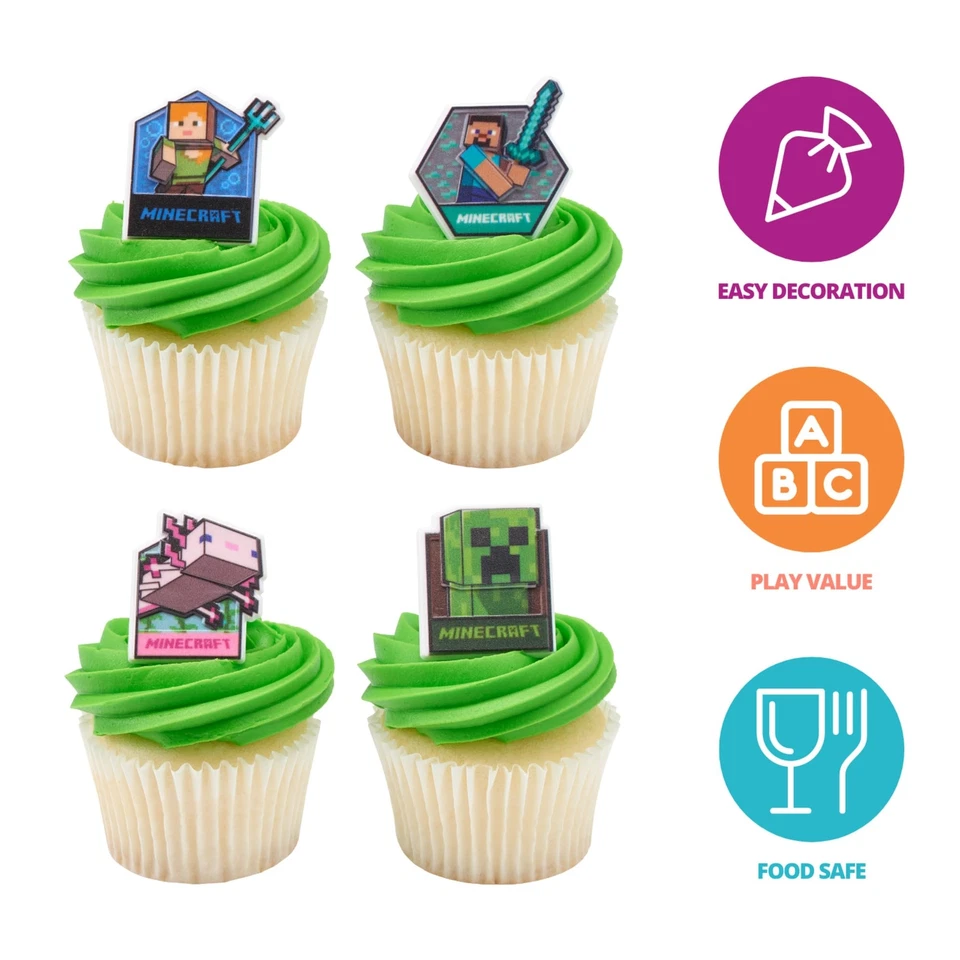 DecoPac Minecraft 杯子蛋糕戒指 24 包爬行者 Alex Steve Axolotl 装饰 — 第 2/4 张图片