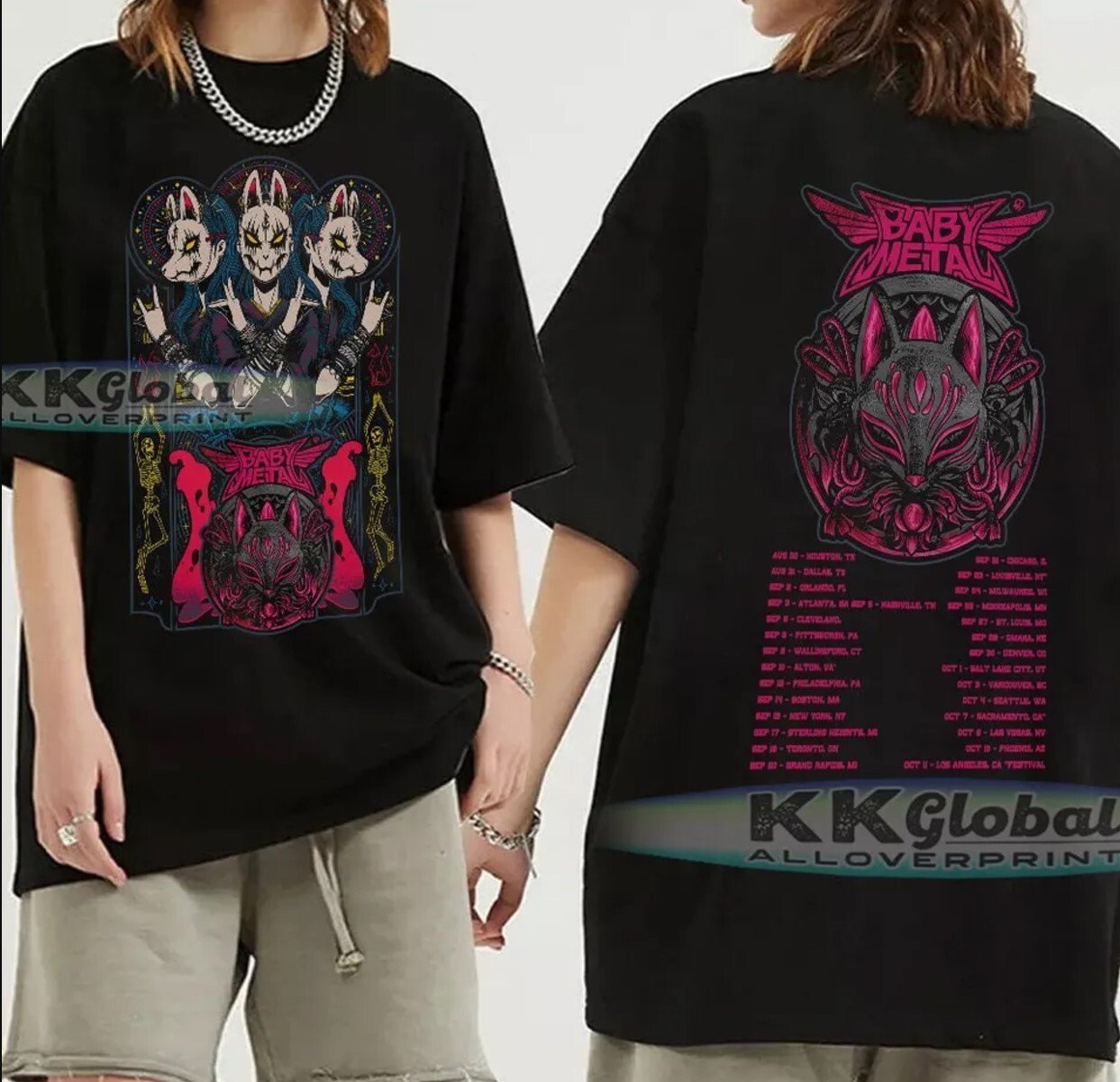 Babymetal US Tour 2023 Shirt Classic 90s Graphic Tees, 2 Sided T-Shirt-image