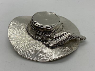 RARE MARCELLO GIORGIO Silver Laminate Hat with Feather Figurine Made in Italy s6