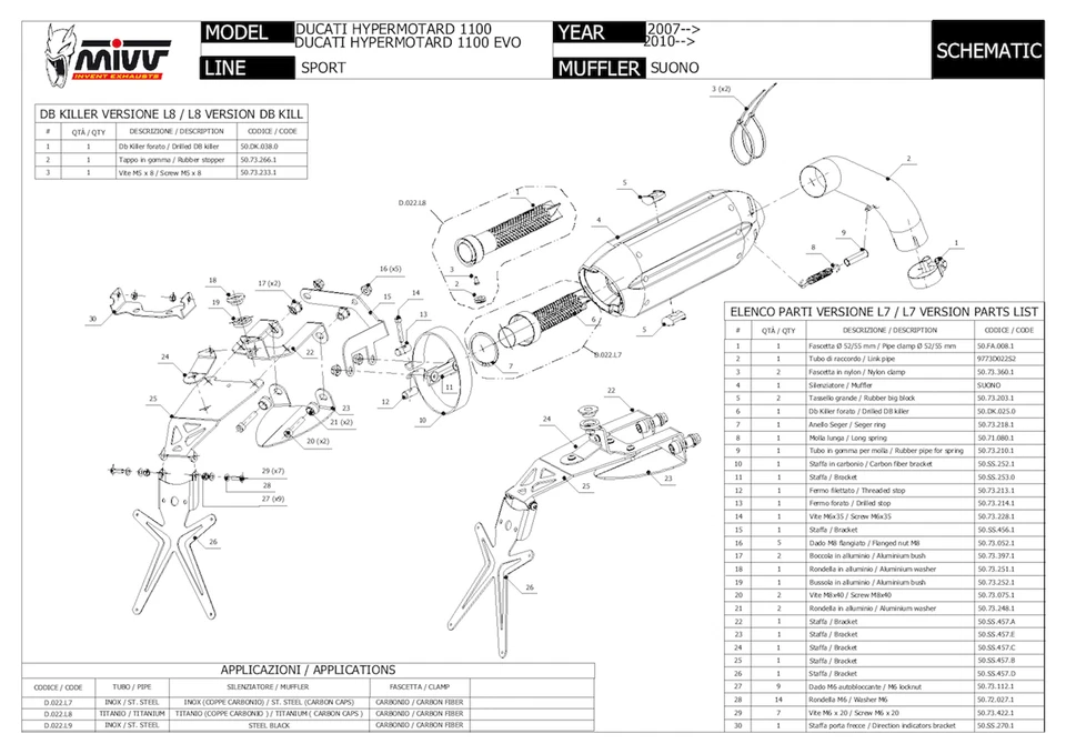 exhaust steel black carbon cap suono mivv ducati hypermotard 1100 evo 10/12 - Image 3 of 4