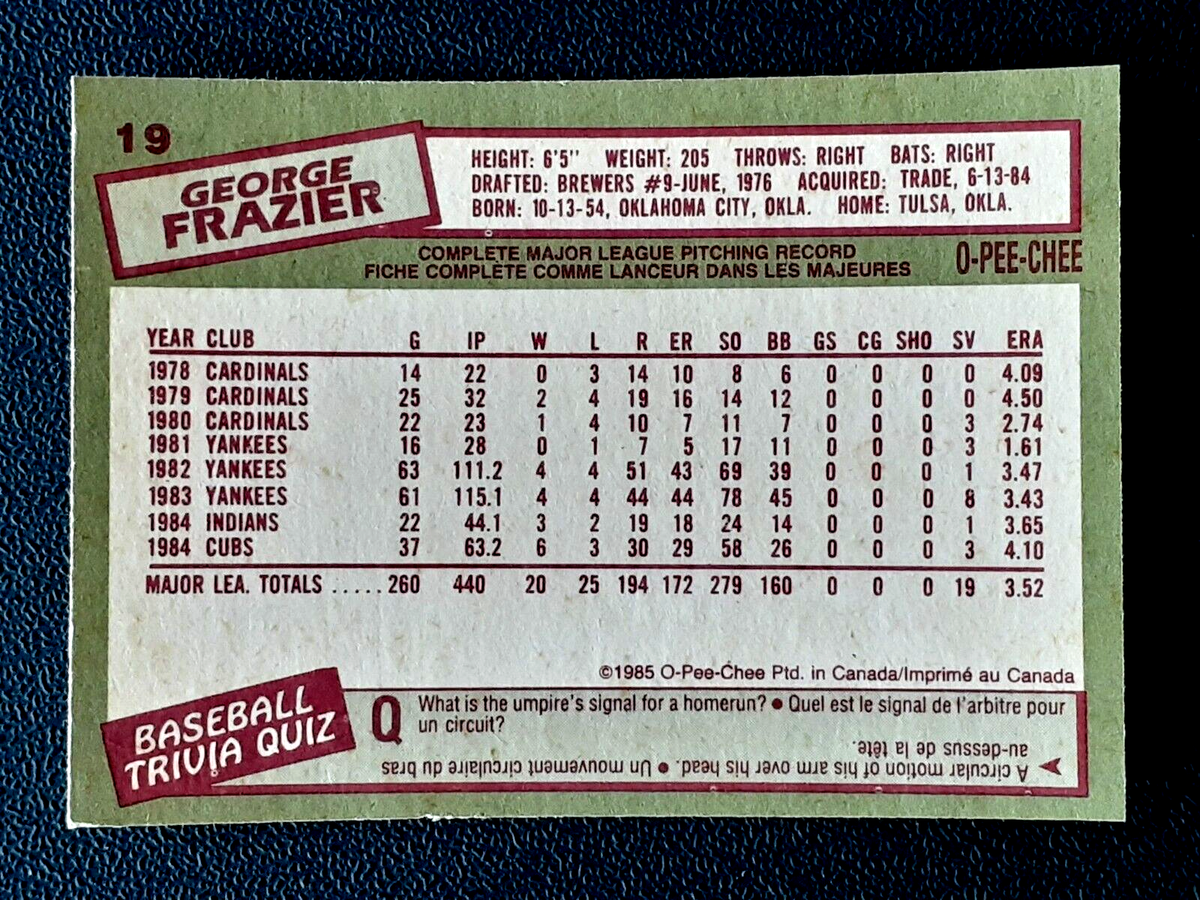 GEORGE FRAZIER 1985 O-PEE-CHEE #19 NRMINT+ 64281 | eBay