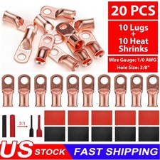 20pcs 1/0 AWG Gauge Copper Lugs w/ BLACK RED Heat Shrink End Ring Terminals Wire