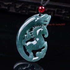 Certificate Natural Grade A Jade Jadeite Carving Dragon Horse Pendant Necklace