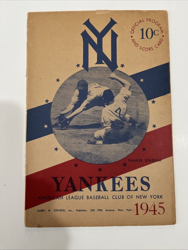 1945 NEW YORK YANKEES PROGRAM SCORECARD WASHINGTON SENATORS MLB BASEBALL RARE