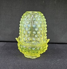 Fenton Topaz Vaseline Opal Hobnail Fairy Lamp Lite *Repaired* As-Is Uranium