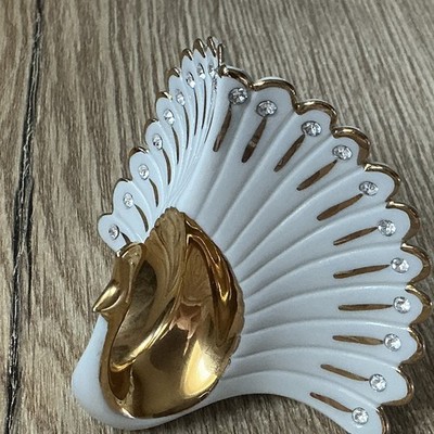 Polaris Capodimonte Pfau Swarovski Kristalle 24k Goldrand Italien 8 cm TOP 