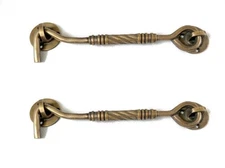 2 medium cabin hooks door catch 7.1/2 " plain HOOKS 19cm door holder solid BRASS