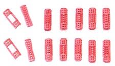 12pc Small Mini Tiny Snap On Clip-On Hair Rollers PINK