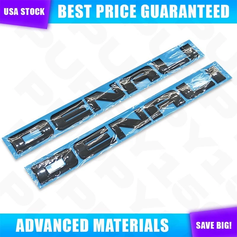 2Pcs 3D Gloss Black Denali Door Tailgate Letter Nameplate Emblem Badge For GMC Foto 3 de 4