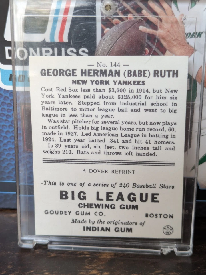 George Herman "Babe Ruth" Big League Chewing Gum New York Yankees #144 REPRINT - Image 2 of 2
