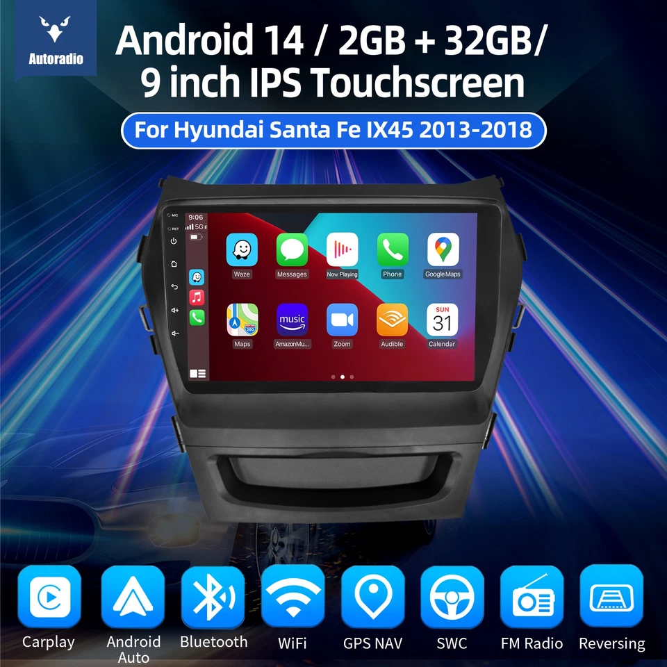 CARPLAY CAR RADIO GPS STEREO NAVI FM FOR HYUNDAI SANTA FE SPORT IX45 2013-2018 - Image 4 of 4