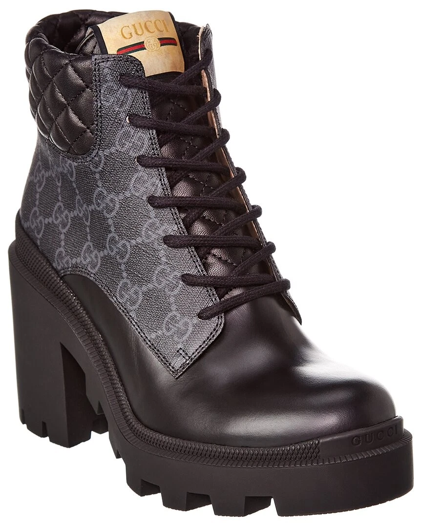 Bottines femme Gucci Gg Supreme en toile et cuir noir 34