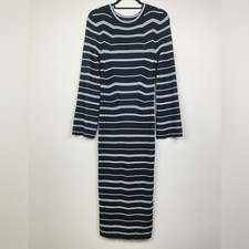 J.Crew Women's Small Knit Ribbed Sweater-Dress Mixed Stripe Black White Modest