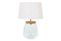 Tischleuchte Tischlampe E27 58 Cm Hoch BefüLlbar Glas Kork Stoff In Weiß Retro
