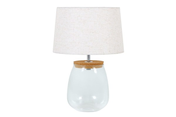 Tischleuchte Tischlampe E27 58 Cm Hoch BefüLlbar Glas Kork Stoff In Weiß Retro-image