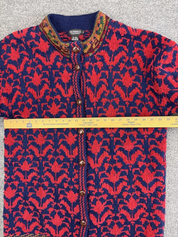 Suéter Vintage J Peterman Mujer Grande Azul Rojo Lana Algodón Tejido Cárdigan Años 90 Foto 3 de 4