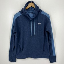 Under Armour Womens Funnel Neck Mesh Panel Hoodie Navy Blue Heathered Size M