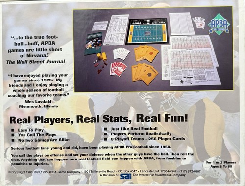 APBA Football APBA Pro Football (1995 Ed) Game, Box VG/EX - Picture 4 of 5