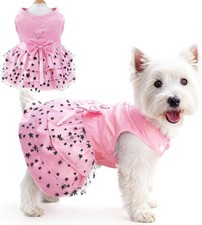 Dog Dress Pet Clothes for Small Dogs, Bowknot Dog Tulle Skirt Dress Pink, Large