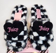 NWT Juicy Couture Khalila White Black Faux Fur Furry Sliders Slippers