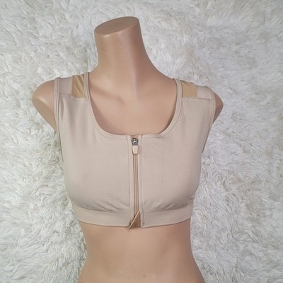 ALIGNMED Active Front Zip Sport Compression Bra Beige Size L Posture Support V