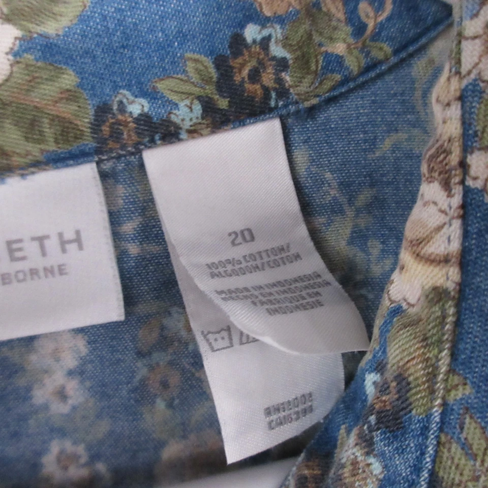 Camisa Liz Claiborne Mujer 20 Azul Floral Botón Blusa Vintage Algodón Foto 3 de 4