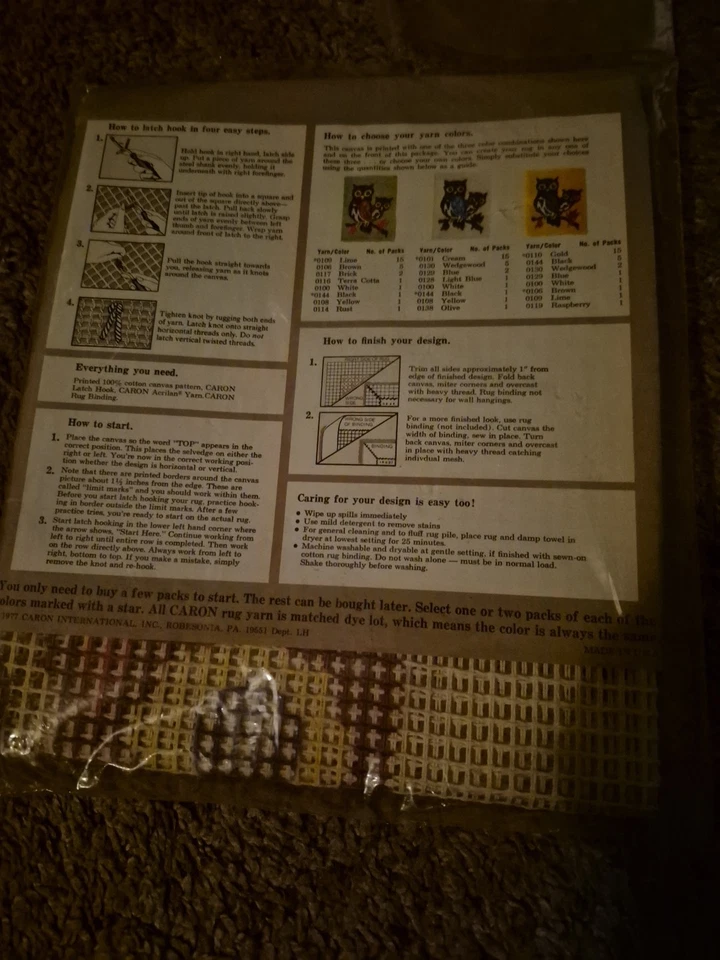 Caron “OWLS” 3020 Latch Hook Pattern New - Image 2 of 3