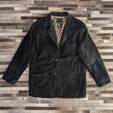 Black Leather Vintage Coat with Leopard Print lining