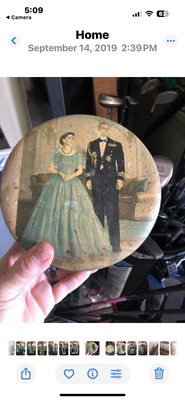 Queen Elizabeth & Prince Philip 7'' Diameter Tin  1950's