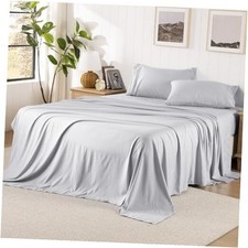 Sheets Sheet Set, Pre-Washed Cotton-Like Brushed Microfiber, Queen Light Grey