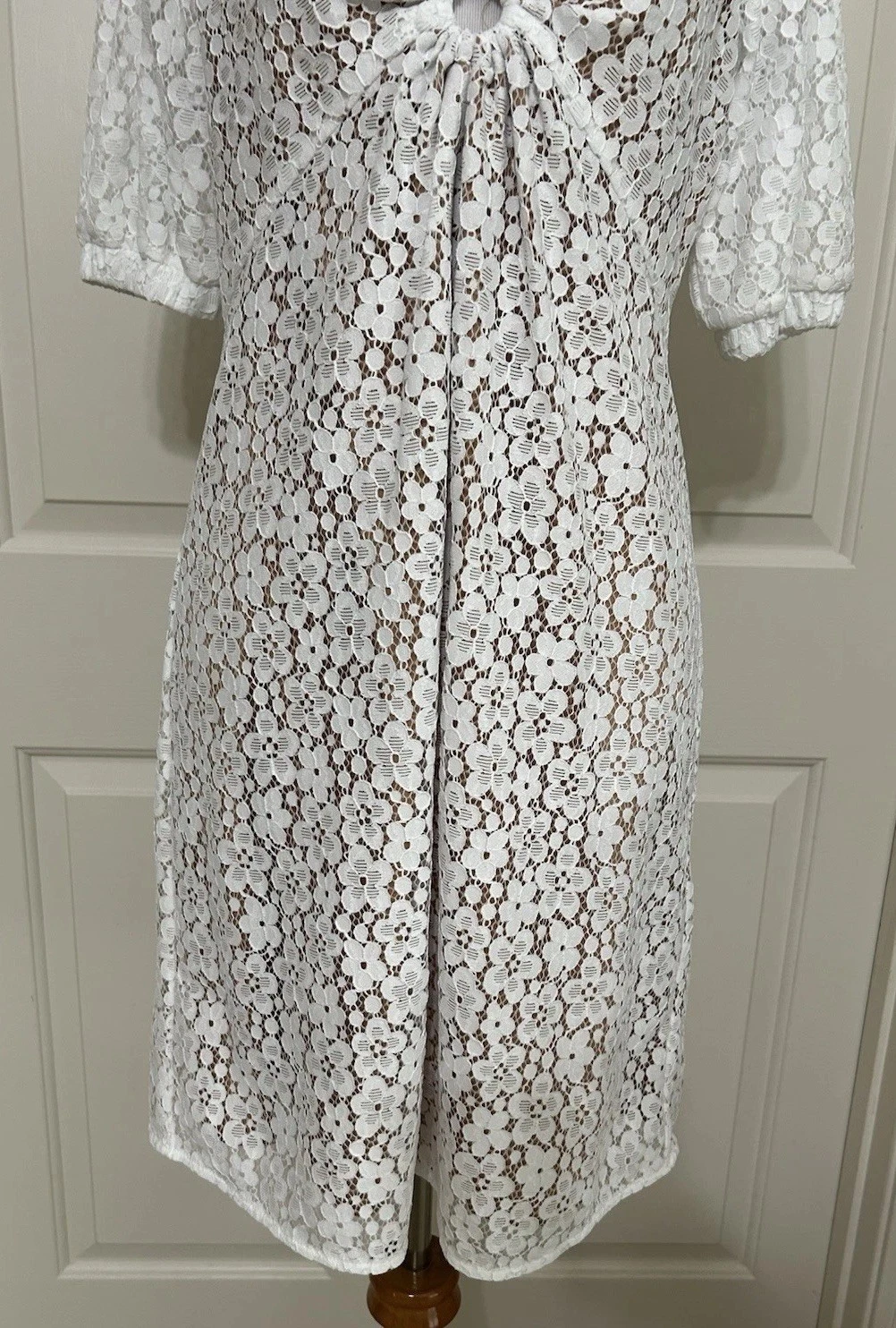 Abito donna Michael Kors taglia 8 bianco scollo a V manica corta linea A nuovo con etichette $195