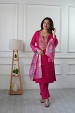 Ethnic Wear Roman Silk Salwar Kameez With Jacquard Organza Dupatta For Women