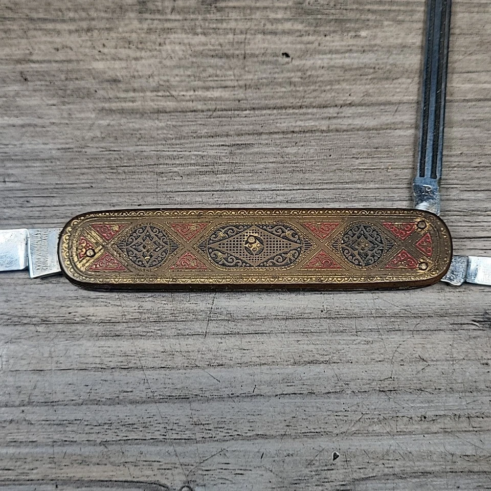 Vtg Rostfrei Anton Wingen Folding Pocket Pen Knife Brass Ornate Solingen Germany - Image 2 of 4