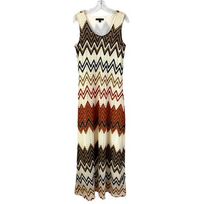 Sharagano Sleeveless Crochet Overlay Maxi Dress Women's Size 12 Neutral Beachy