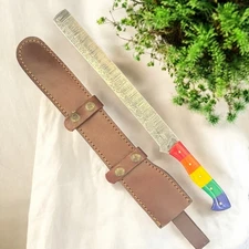 Brisket Slicing Knife | Damascus Steel | Rainbow Handle | Handmade | 1D849