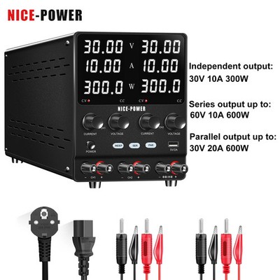 30V 10A DC Power Supply Adjustable Digit Display Dual Channel Lab Power Supplies