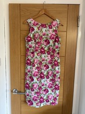M&S Womens Floral Cotton Dress Size 14 Pink Rose Y2K Sleeveless Midi