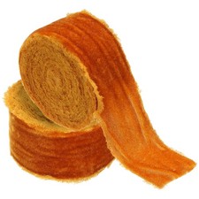 2Roll Velvet Ribbon 1-1/2"x3Yd Handmade Frayed Vintage Ribbons Orange