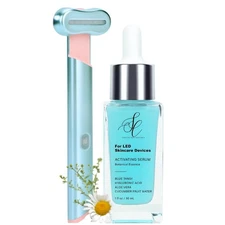 Skincare Activating Serum + 4 in 1 LED Facial Wand, EMS, Warmth,  [2-PC Set]