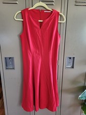 TAHARI Arthur S. Levine Red Dress Women's Size 14 Sleeveless Lined Gold Detail
