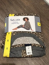 NEW SPLENDID Women's Sz S 2 Piece Pajama Jogger Crewneck Lounge Set Leopard